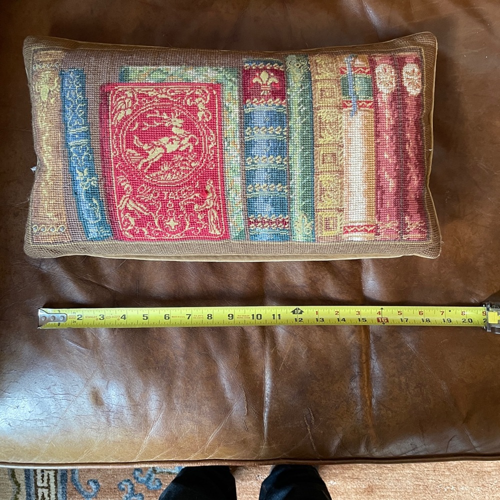 Needlepoint Pillow With Classic Book Spines Motif